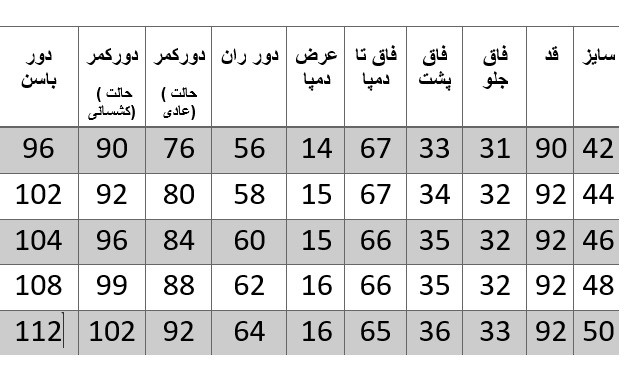 راهنمای سایز