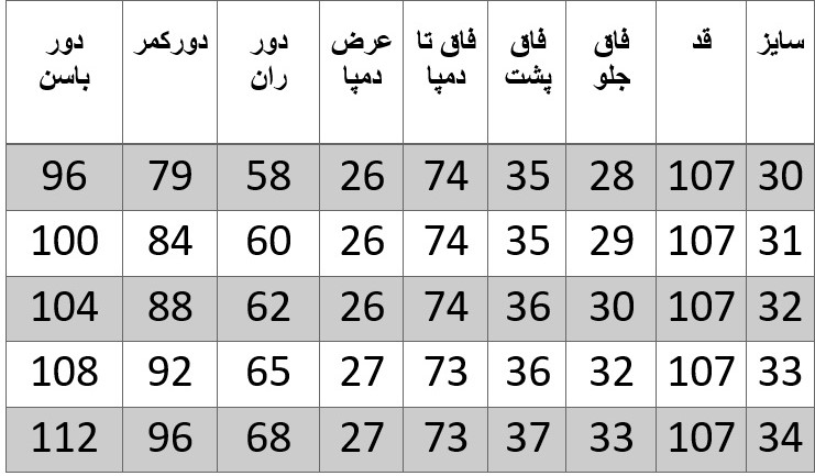 راهنمای سایز