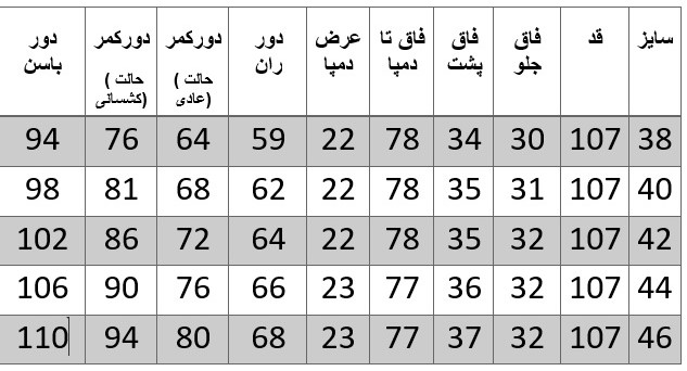 راهنمای سایز